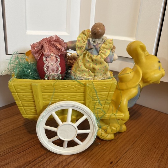 Rare Vintage Blow Mold Easter Bunny Cart With Vintage Easter Decor - Picture 4 of 7